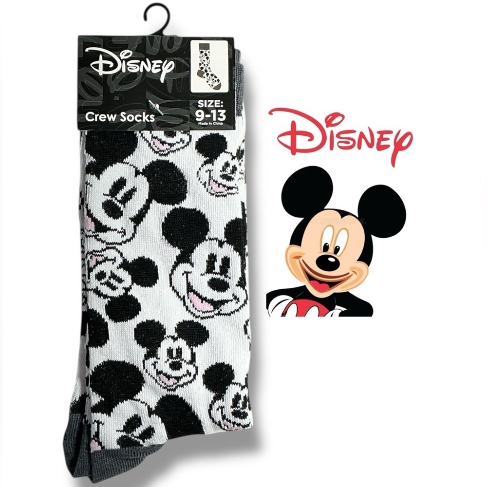 Disney Mickey Mouse Crew Socks Mens Fun Novelty Black White Unisex One Size 9-13